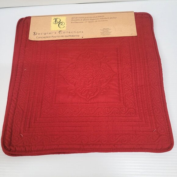 Red Quilted Placemats 15'' Square Set of 4 New 100% Cotton Machine Wash Dry - Picture 5 of 5